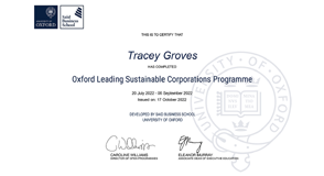 Certificate Oxford Leading Sustainable Corporations Programme